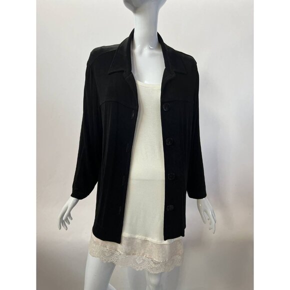 Chicos Travelers Womens Jacket Black Long Sleeve Buttons Notch Collar 2 - Picture 3 of 12